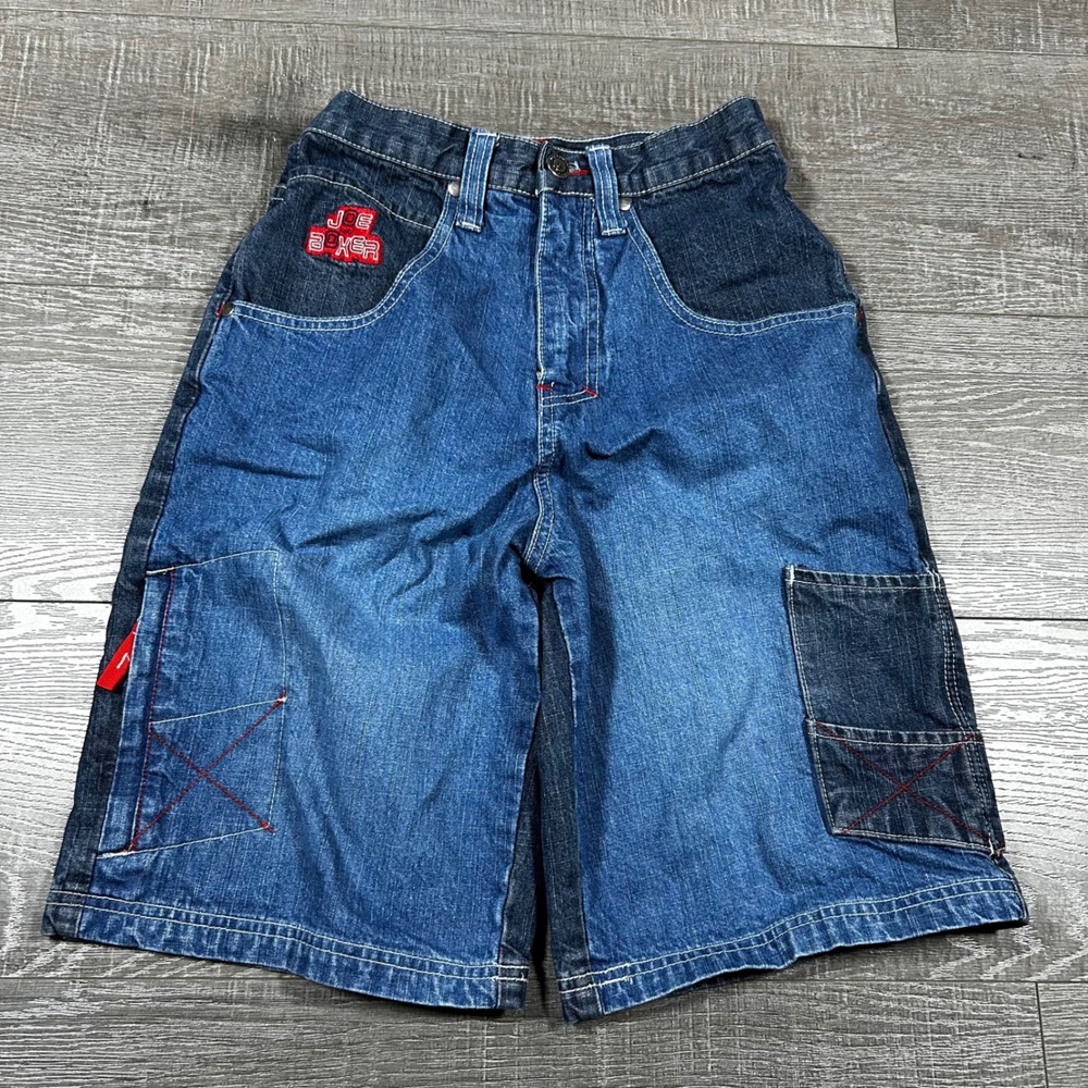 Joe Boxer Boys Denim Cargo Shorts Size 12 Blue Embroidered Pockets